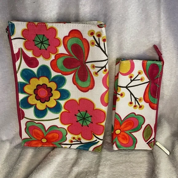 Clinique Colorful Floral Makeup Bag Pouches EUC - Picture 3 of 7
